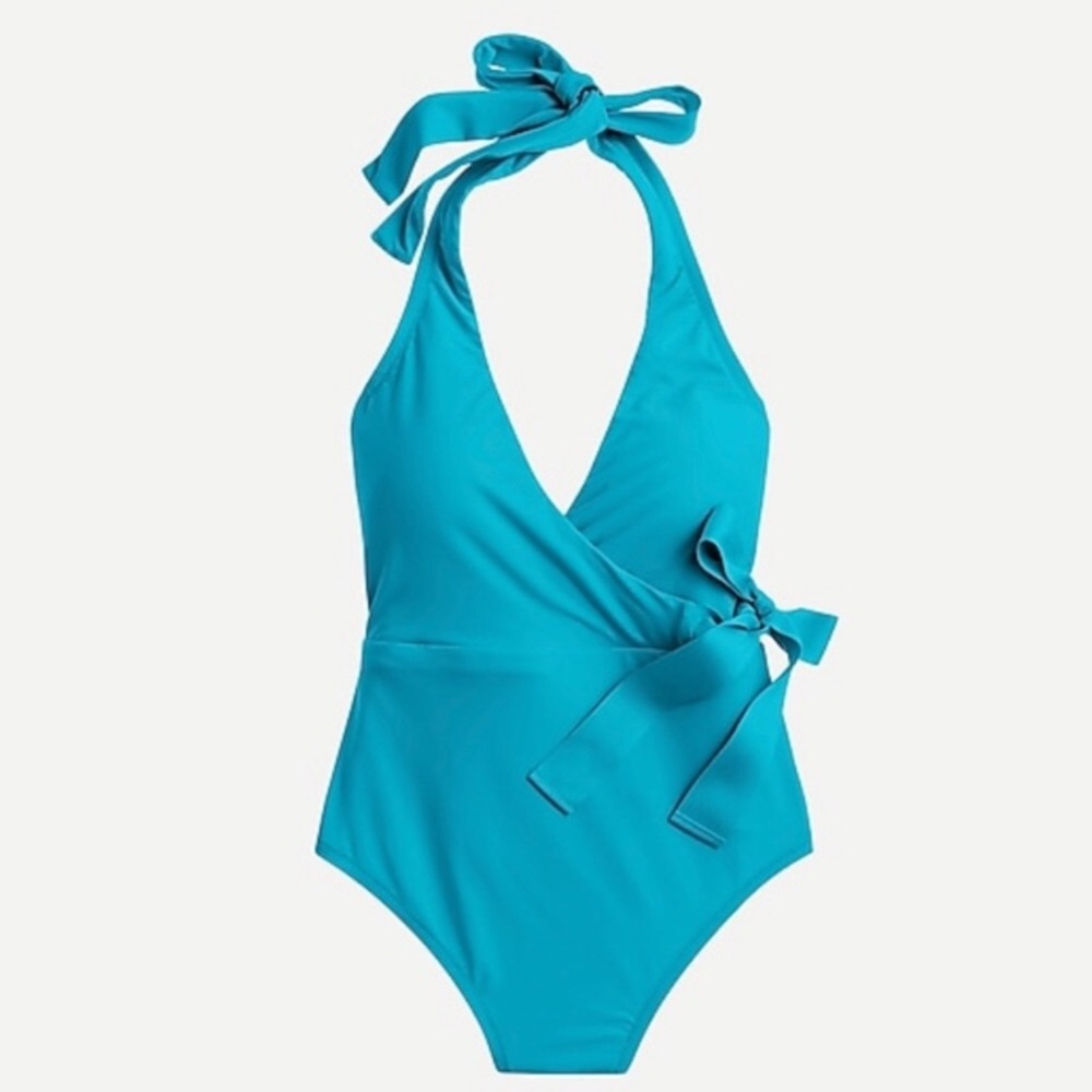 J. Crew Halter Wrap One-piece Swimsuit in Havana Blue Size 0, 2, 4 NWT